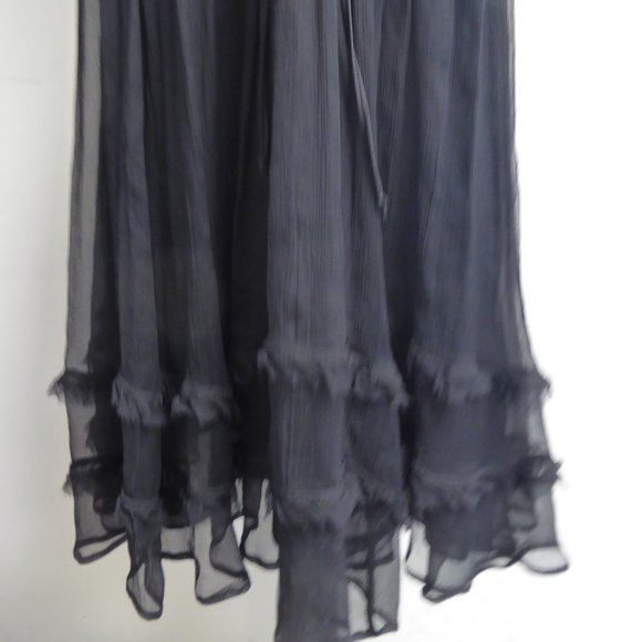 Zara black silk sheer 100% silk goddess v neck v back ribbon ties midi dress L - Picture 5 of 5